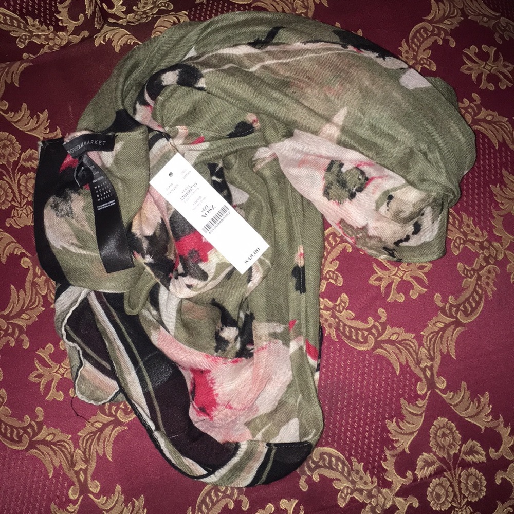 White house black market green floral scarf